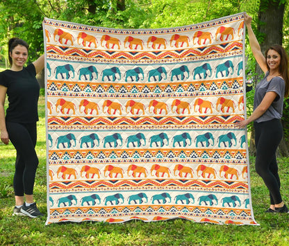 Elephant Aztec Ethnic Print Pattern Premium Quilt-JTAMIGO.COM