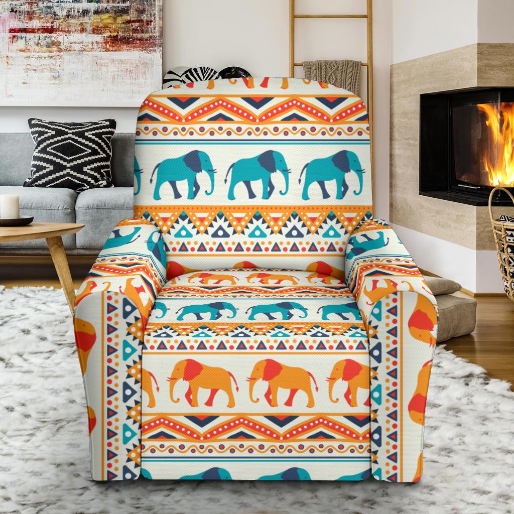 Elephant Aztec Ethnic Print Pattern Single Sofa Slipcover -JTAMIGO.COM