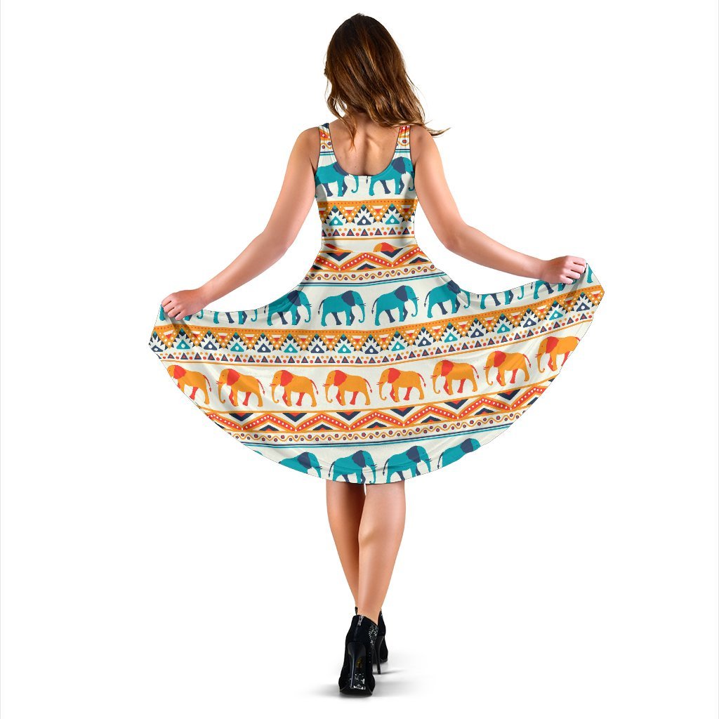 Elephant Aztec Ethnic Print Pattern Sleeveless Dress