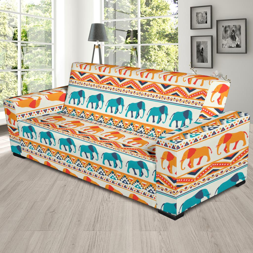 Elephant Aztec Ethnic Print Pattern Sofa Slipcover-JTAMIGO.COM