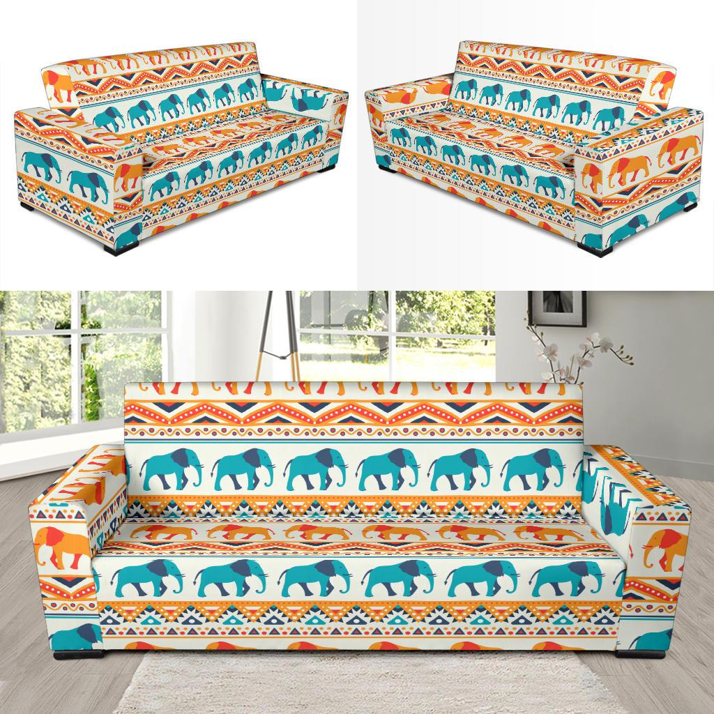 Elephant Aztec Ethnic Print Pattern Sofa Slipcover-JTAMIGO.COM