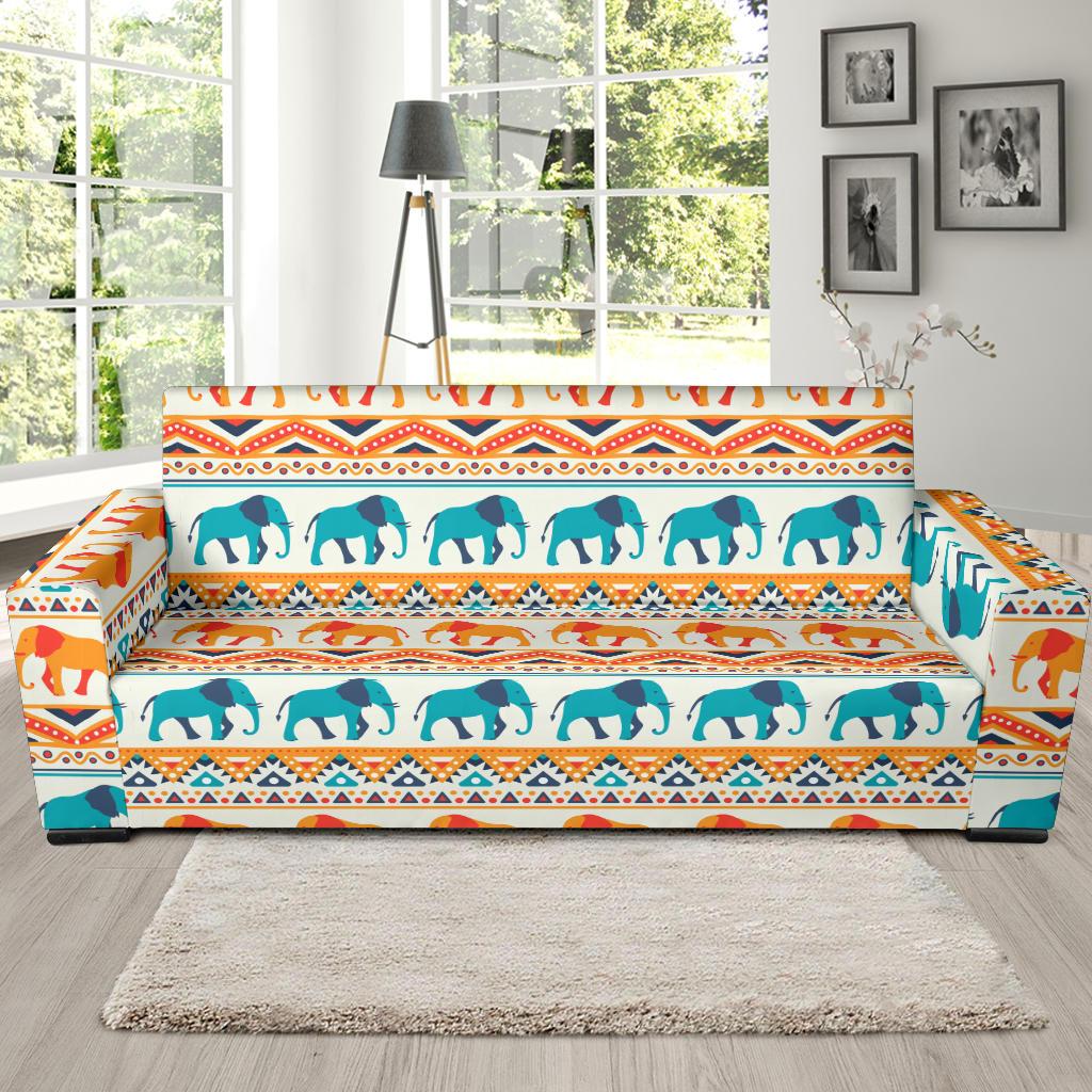 Elephant Aztec Ethnic Print Pattern Sofa Slipcover-JTAMIGO.COM