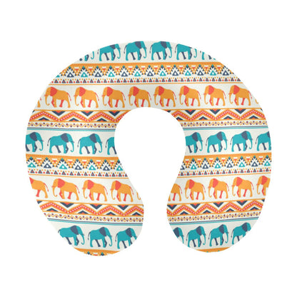 Elephant Aztec Ethnic Print Pattern U-Shaped Travel Neck Pillow-JTAMIGO.COM