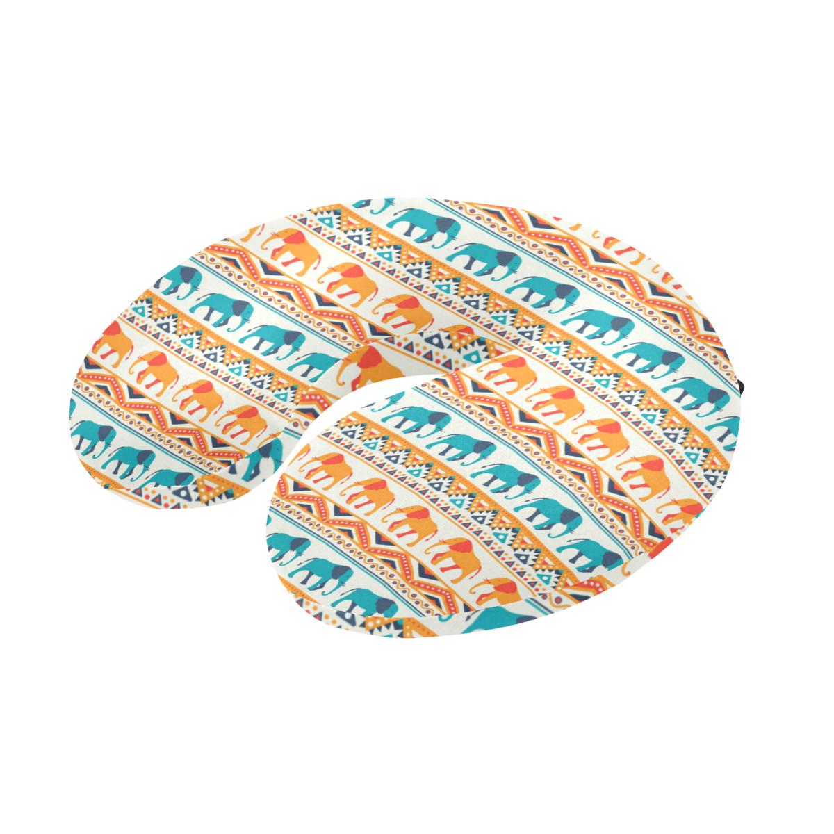 Elephant Aztec Ethnic Print Pattern U-Shaped Travel Neck Pillow-JTAMIGO.COM