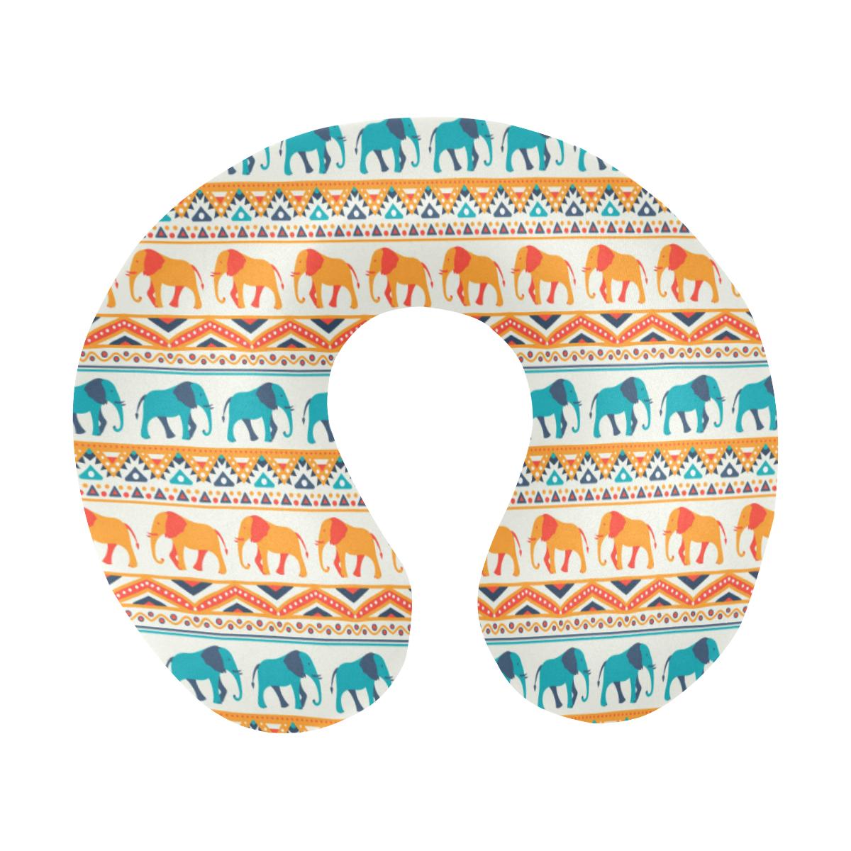 Elephant Aztec Ethnic Print Pattern U-Shaped Travel Neck Pillow-JTAMIGO.COM