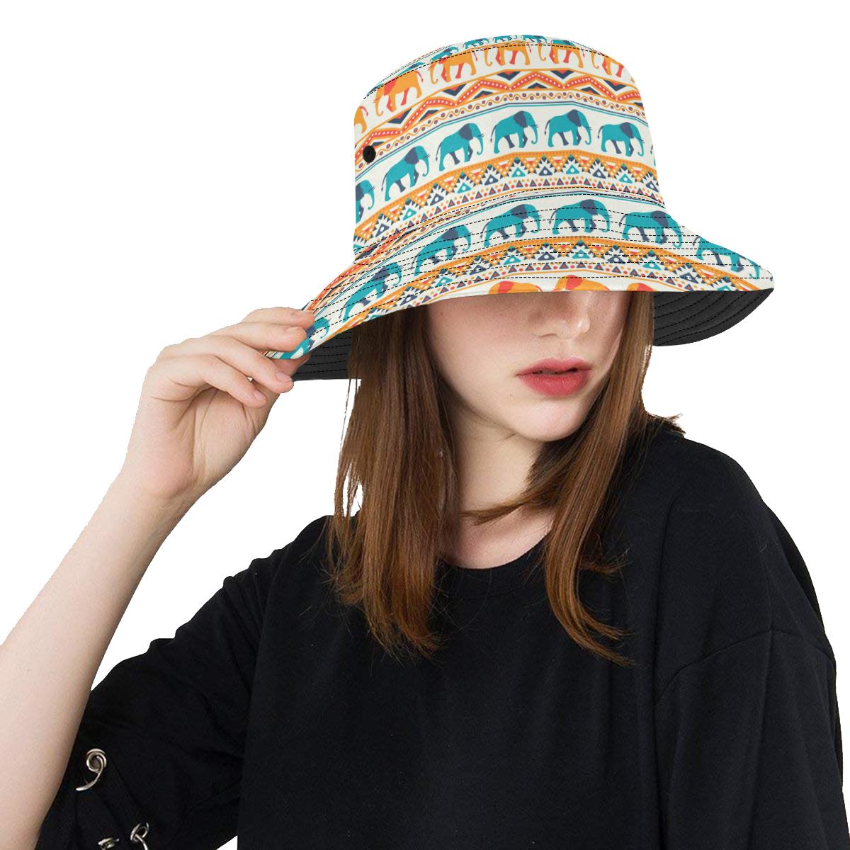 Elephant Aztec Ethnic Print Pattern Unisex Bucket Hat