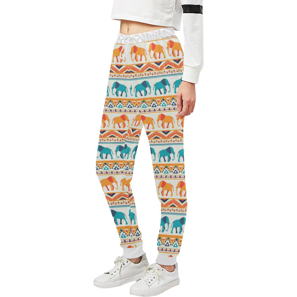 Elephant Aztec Ethnic Print Pattern Unisex Casual Sweatpants (Model L11)-JTAMIGO.COM