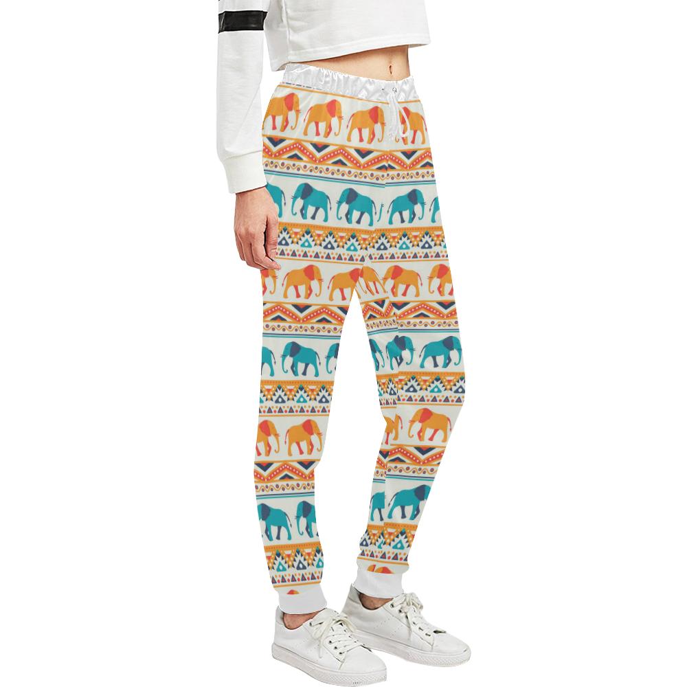 Elephant Aztec Ethnic Print Pattern Unisex Casual Sweatpants (Model L11)-JTAMIGO.COM