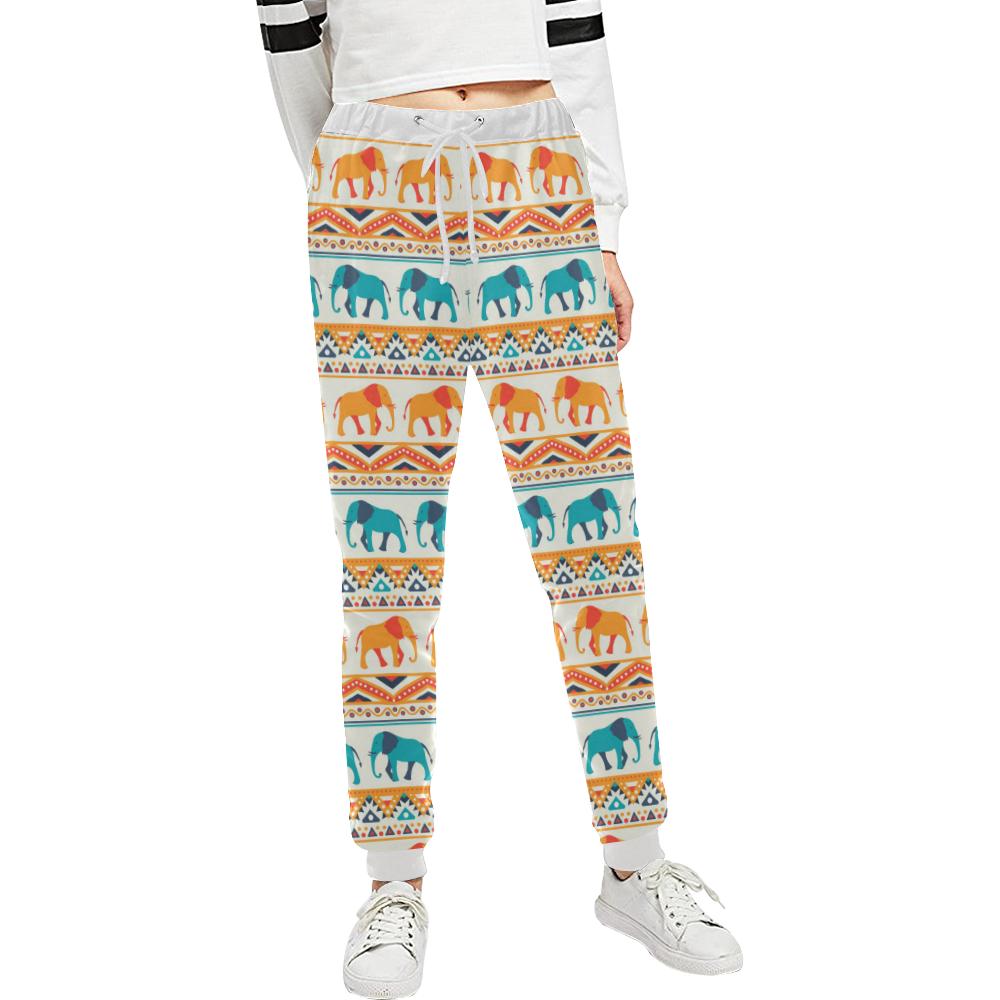 Elephant Aztec Ethnic Print Pattern Unisex Casual Sweatpants (Model L11)-JTAMIGO.COM
