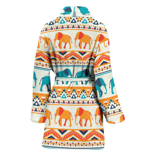 Elephant Aztec Ethnic Print Pattern Women Bath Robe-JTAMIGO.COM