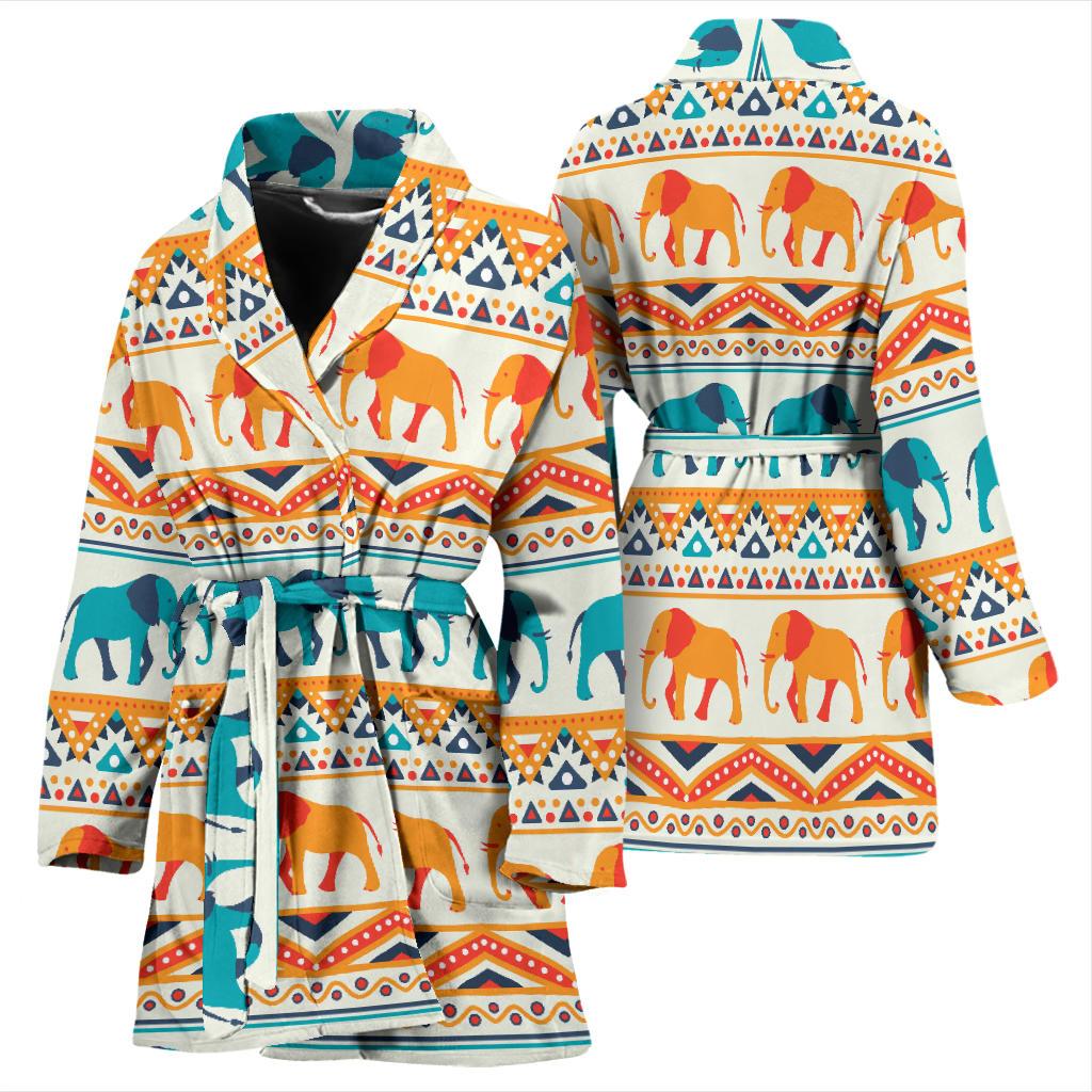Elephant Aztec Ethnic Print Pattern Women Bath Robe-JTAMIGO.COM