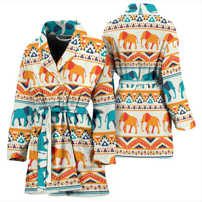 Elephant Aztec Ethnic Print Pattern Women Bath Robe-JTAMIGO.COM