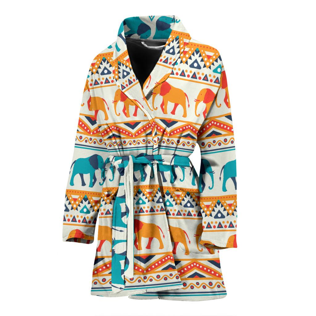 Elephant Aztec Ethnic Print Pattern Women Bath Robe-JTAMIGO.COM