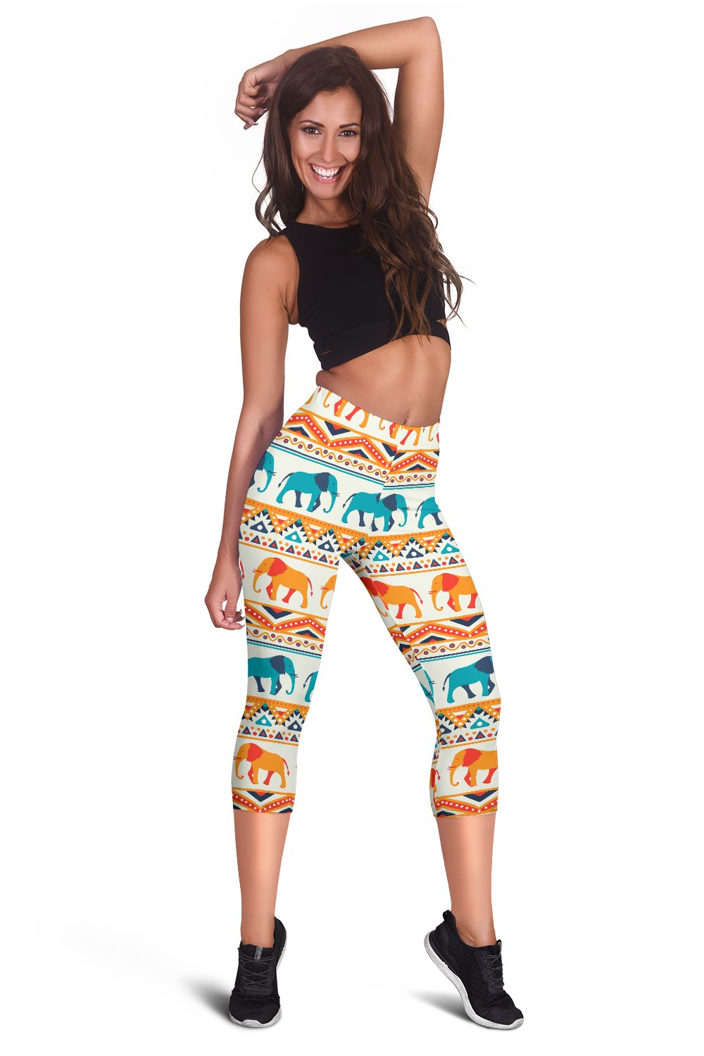 Elephant Aztec Ethnic Print Pattern Women Capris