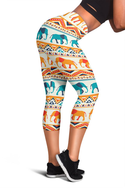 Elephant Aztec Ethnic Print Pattern Women Capris