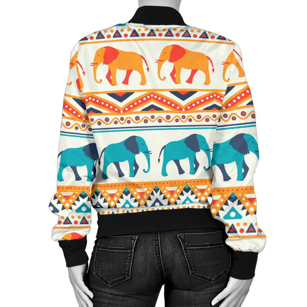 Elephant Aztec Ethnic Print Pattern Women Casual Bomber Jacket