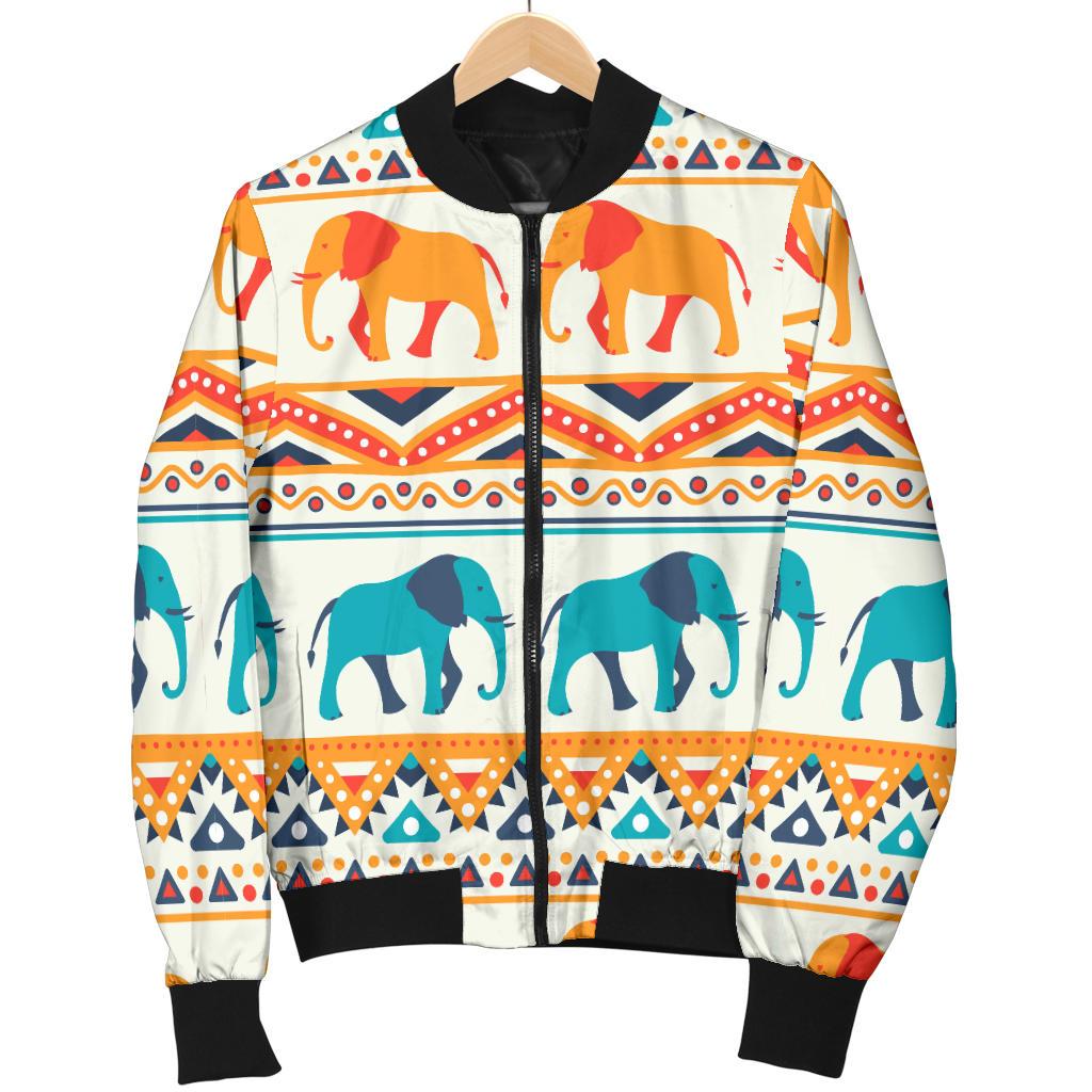Elephant Aztec Ethnic Print Pattern Women Casual Bomber Jacket