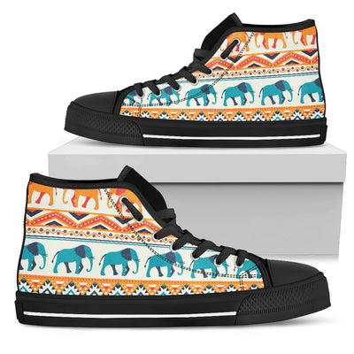 Elephant Aztec Ethnic Print Pattern Women High Top Shoes