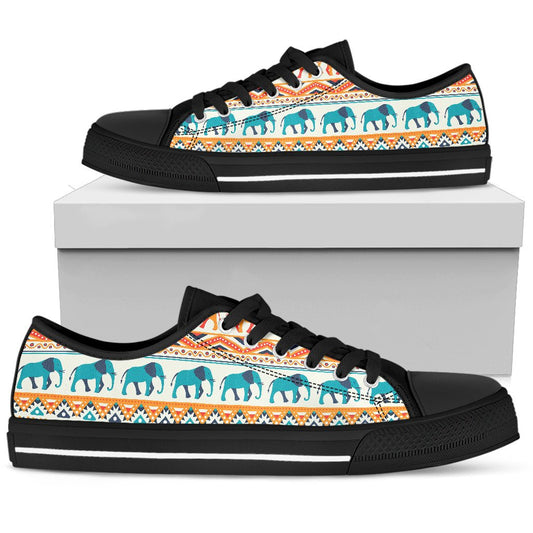 Elephant Aztec Ethnic Print Pattern Women Low Top Shoes