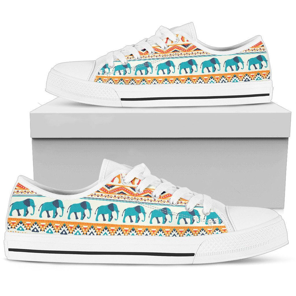 Elephant Aztec Ethnic Print Pattern Women Low Top Shoes