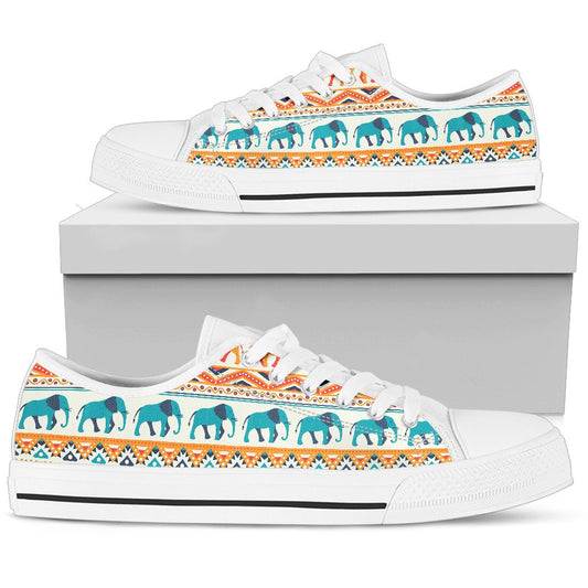 Elephant Aztec Ethnic Print Pattern Women Low Top Shoes