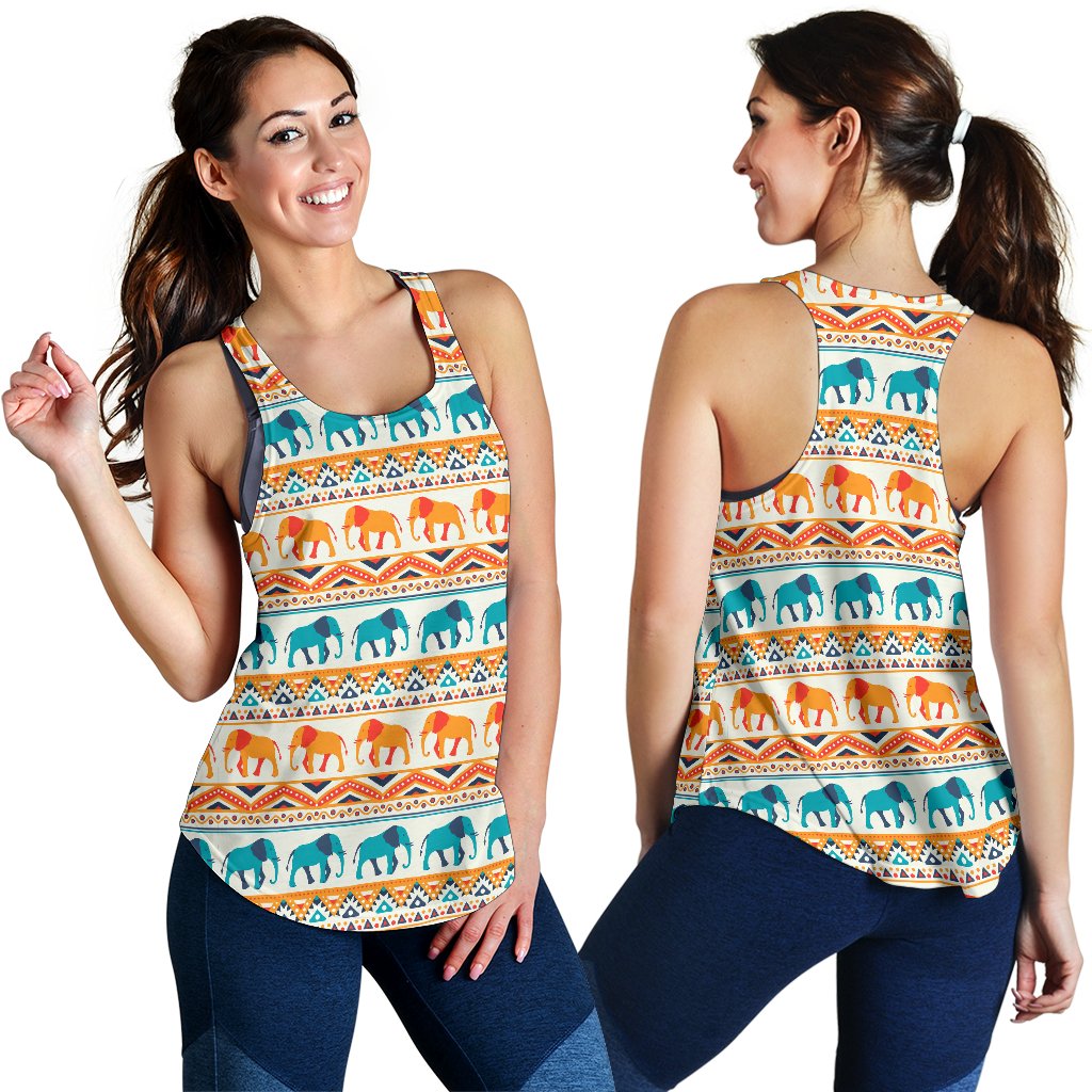 Elephant Aztec Ethnic Print Pattern Women Racerback Tank Top