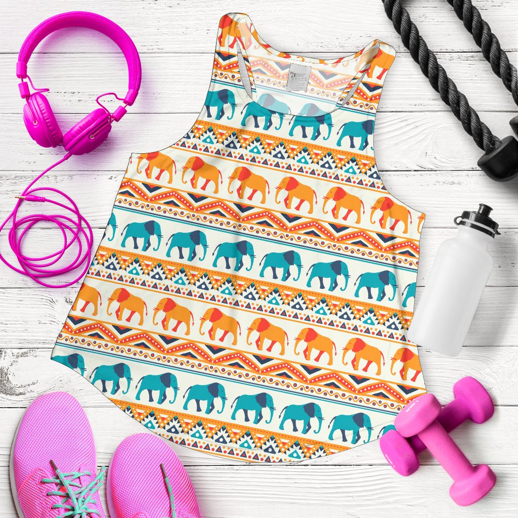 Elephant Aztec Ethnic Print Pattern Women Racerback Tank Top