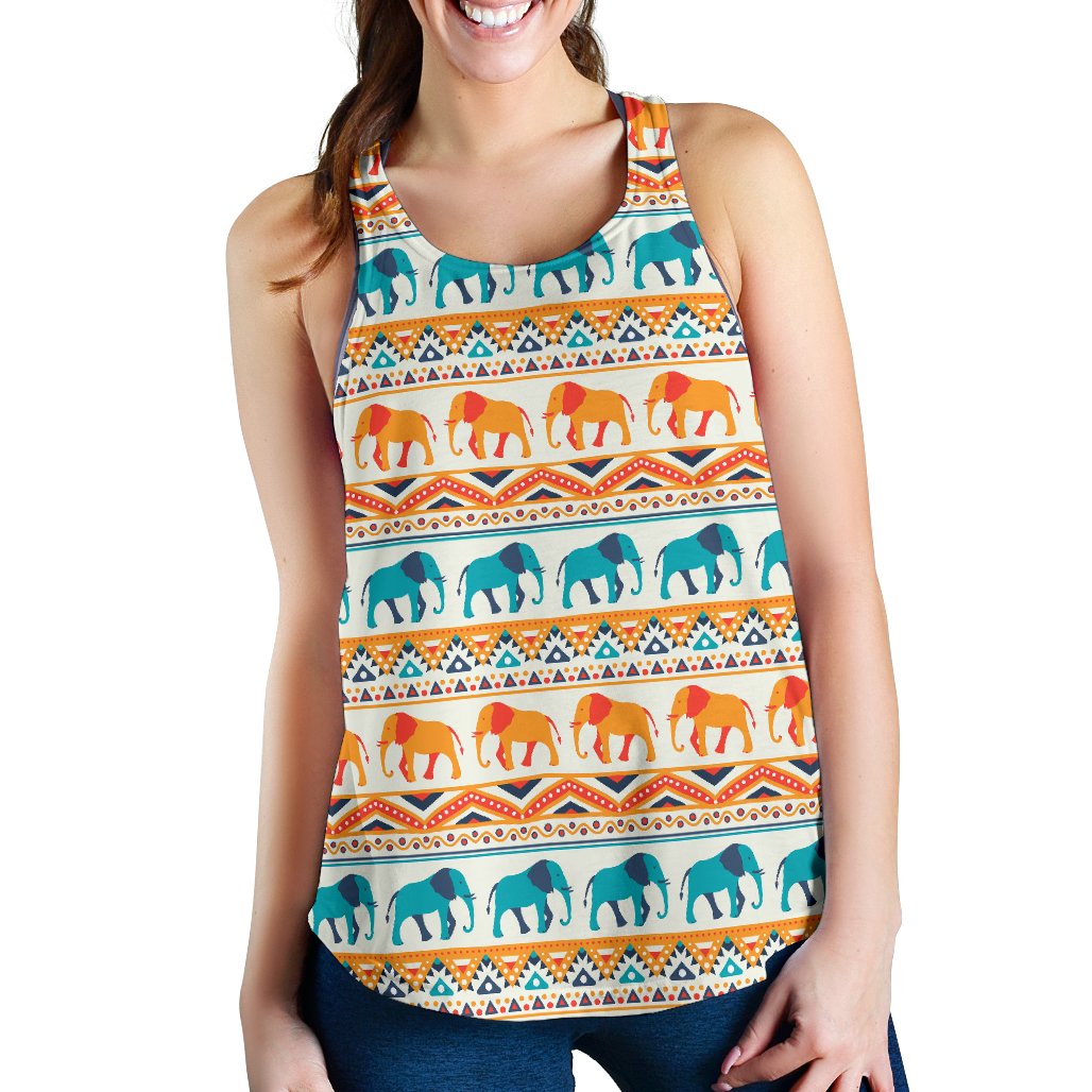 Elephant Aztec Ethnic Print Pattern Women Racerback Tank Top