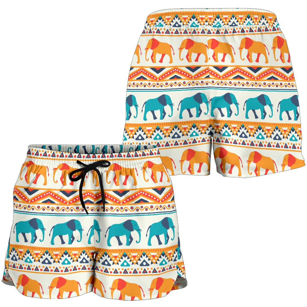 Elephant Aztec Ethnic Print Pattern Women Shorts-JTAMIGO.COM