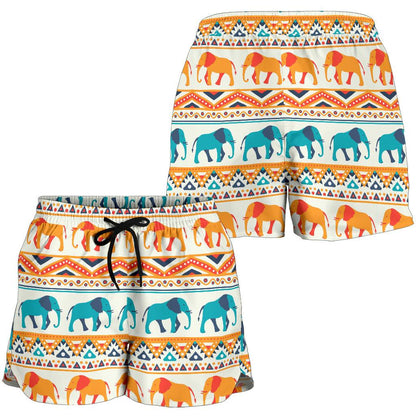 Elephant Aztec Ethnic Print Pattern Women Shorts-JTAMIGO.COM