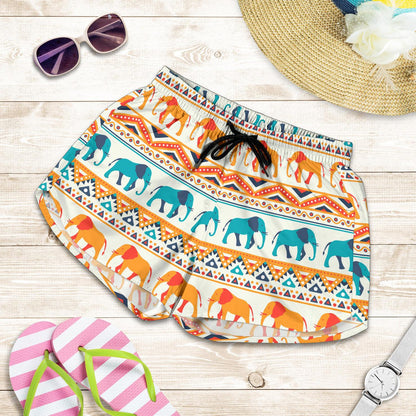 Elephant Aztec Ethnic Print Pattern Women Shorts-JTAMIGO.COM