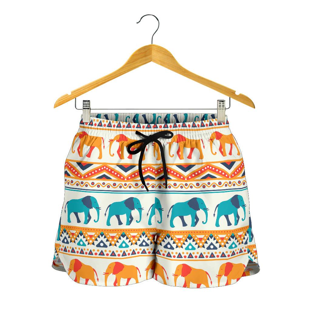 Elephant Aztec Ethnic Print Pattern Women Shorts-JTAMIGO.COM