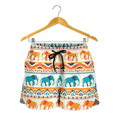 Elephant Aztec Ethnic Print Pattern Women Shorts-JTAMIGO.COM