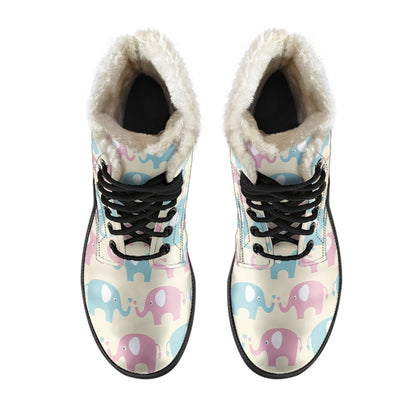 Elephant Baby Pastel Print Pattern Faux Fur Leather Boots-JTAMIGO.COM