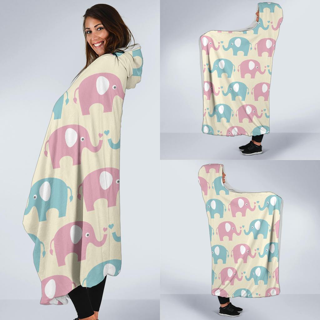 Elephant Baby Pastel Print Pattern Hooded Blanket-JTAMIGO.COM