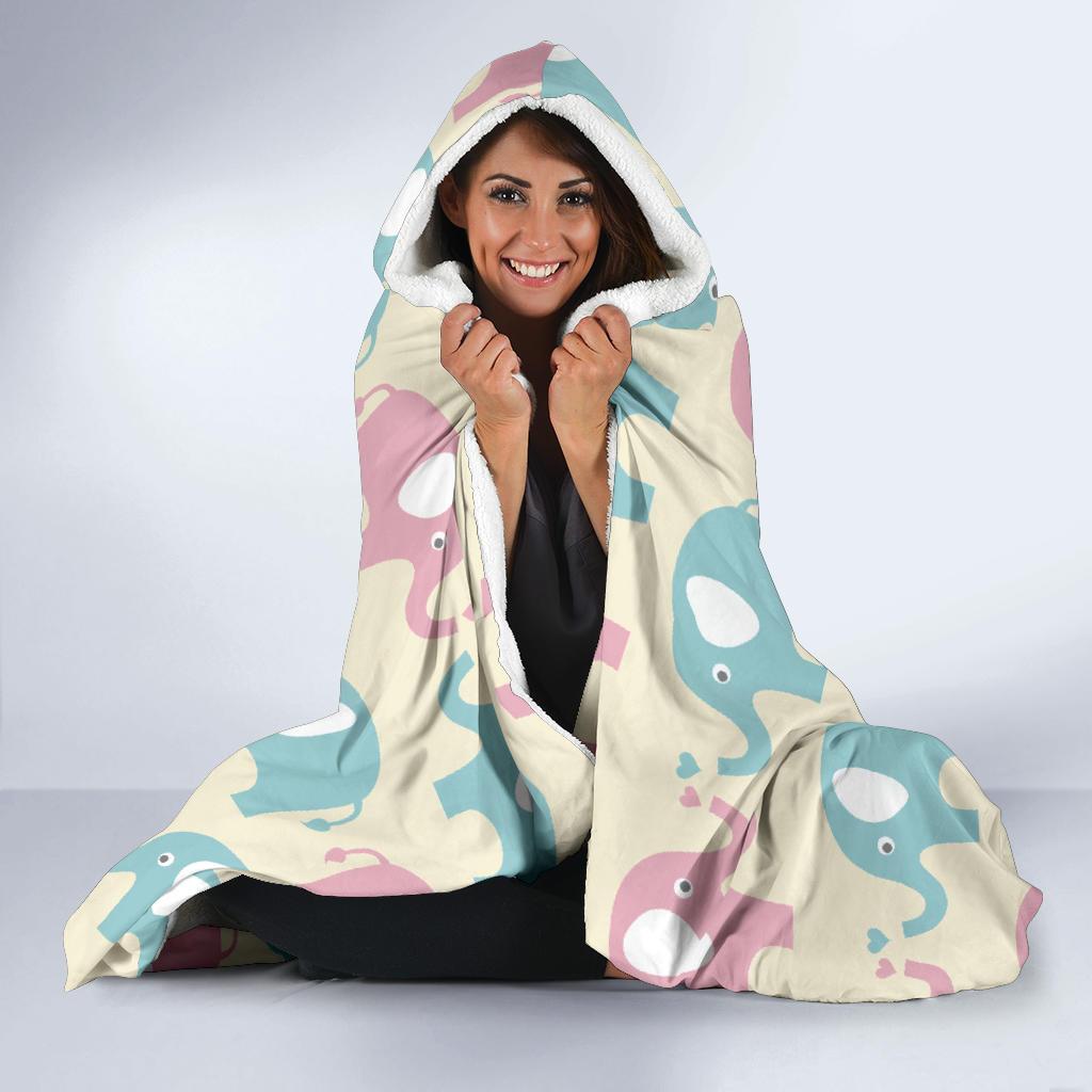 Elephant Baby Pastel Print Pattern Hooded Blanket-JTAMIGO.COM