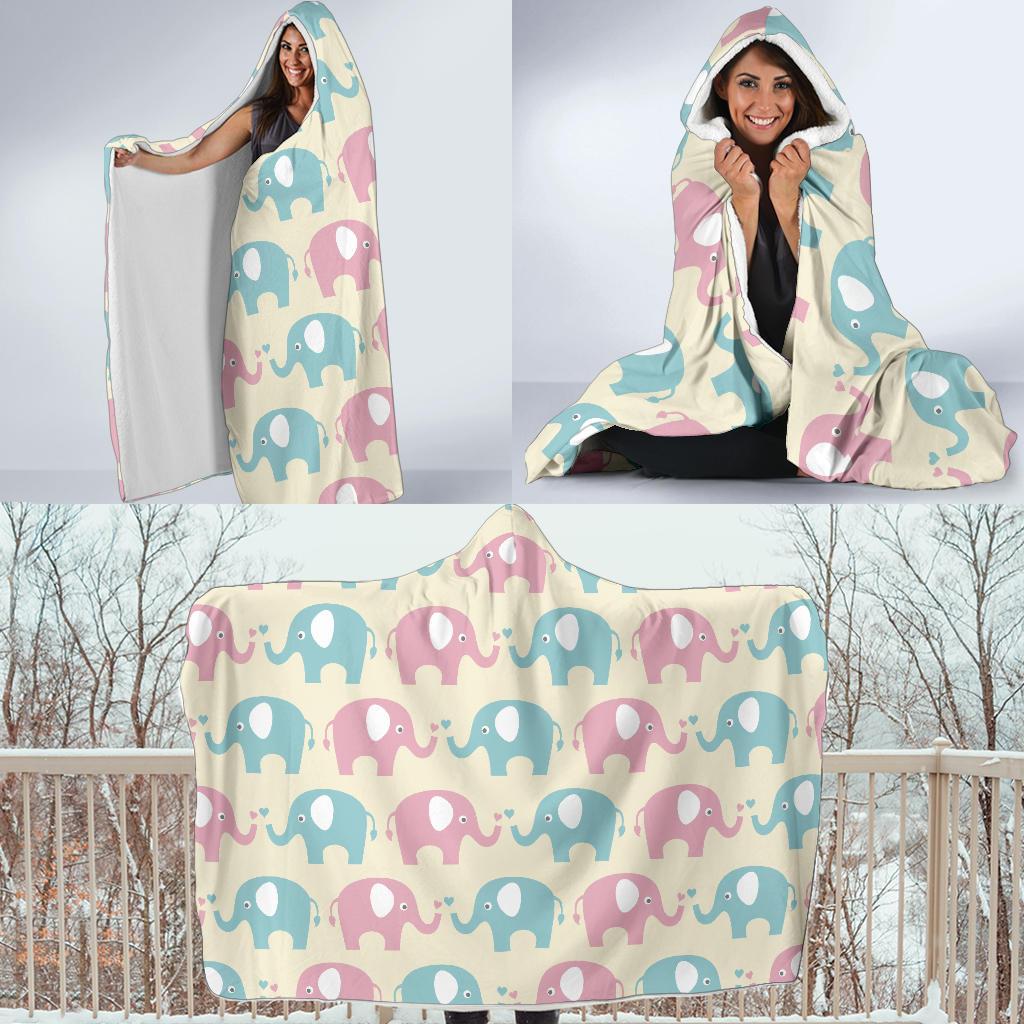 Elephant Baby Pastel Print Pattern Hooded Blanket-JTAMIGO.COM