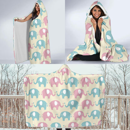 Elephant Baby Pastel Print Pattern Hooded Blanket-JTAMIGO.COM
