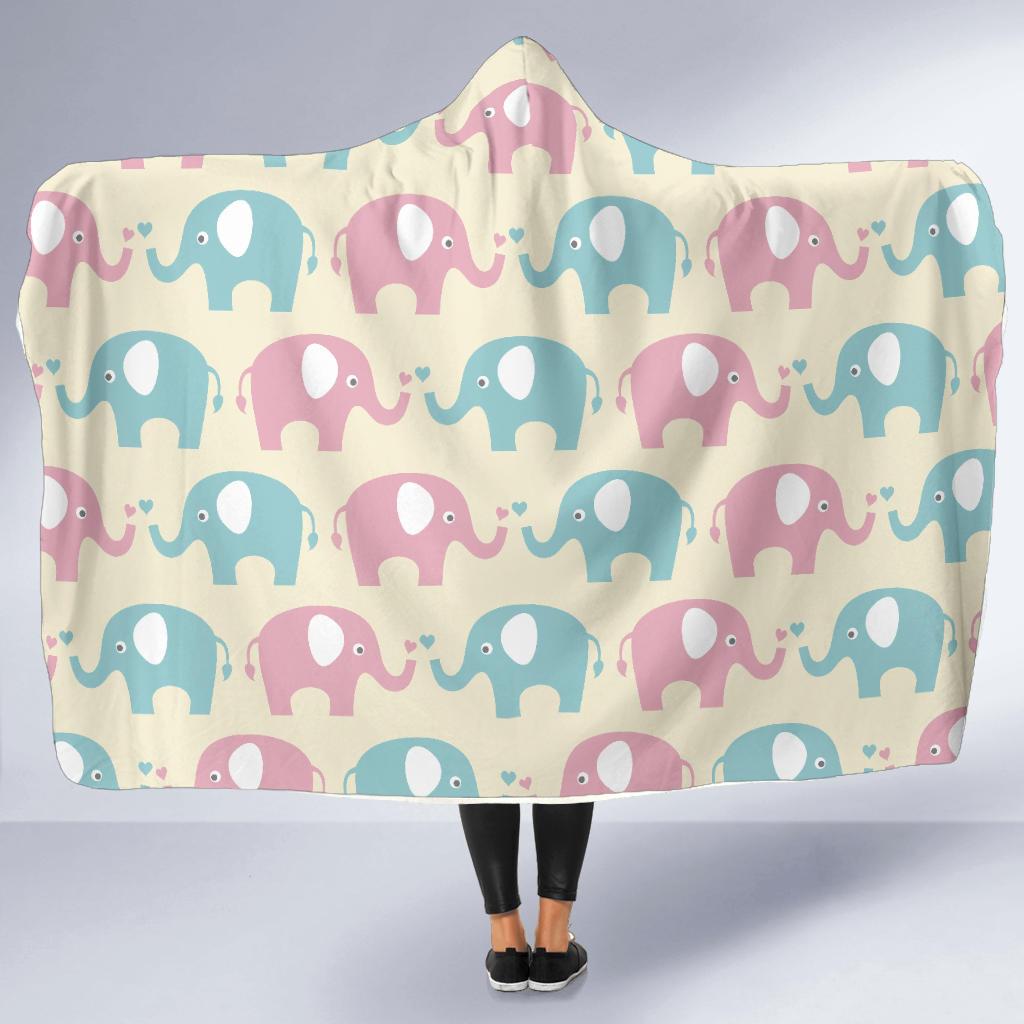 Elephant Baby Pastel Print Pattern Hooded Blanket-JTAMIGO.COM