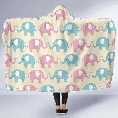 Elephant Baby Pastel Print Pattern Hooded Blanket-JTAMIGO.COM