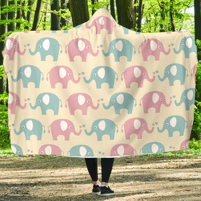 Elephant Baby Pastel Print Pattern Hooded Blanket-JTAMIGO.COM