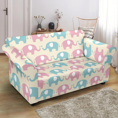 Elephant Baby Pastel Print Pattern Loveseat Slipcover-JTAMIGO.COM