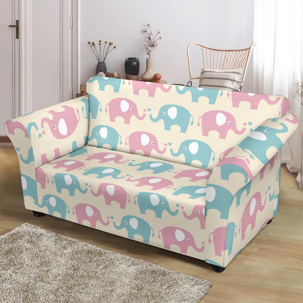 Elephant Baby Pastel Print Pattern Loveseat Slipcover-JTAMIGO.COM