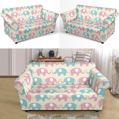 Elephant Baby Pastel Print Pattern Loveseat Slipcover-JTAMIGO.COM
