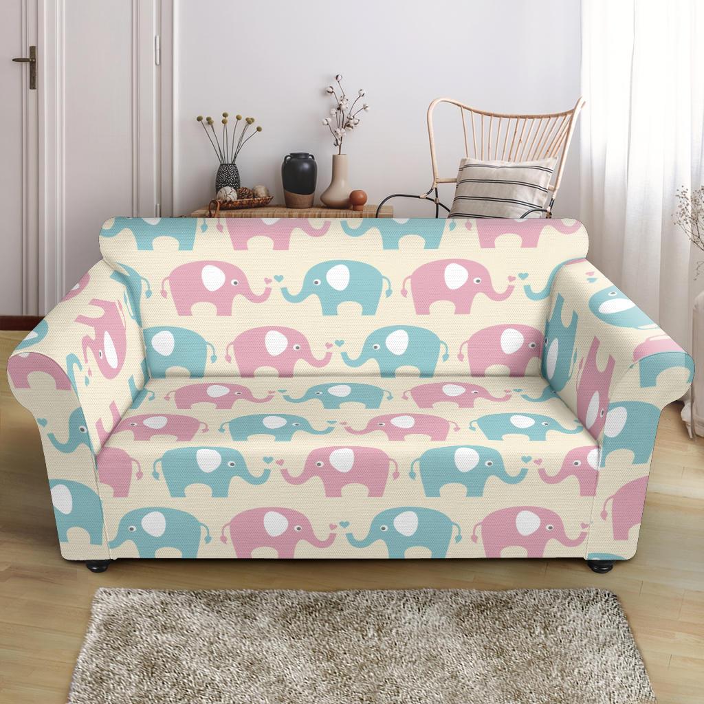 Elephant Baby Pastel Print Pattern Loveseat Slipcover-JTAMIGO.COM