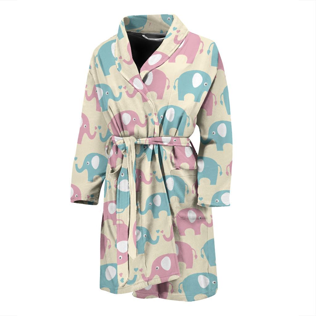 Elephant Baby Pastel Print Pattern Men Bath Robe-JTAMIGO.COM