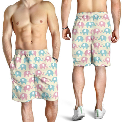 Elephant Baby Pastel Print Pattern Mens Shorts-JTAMIGO.COM