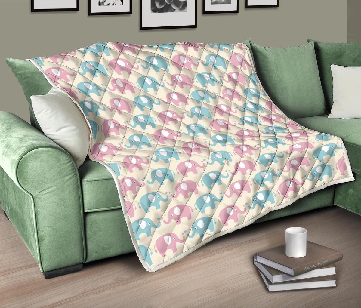 Elephant Baby Pastel Print Pattern Premium Quilt-JTAMIGO.COM