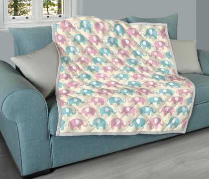 Elephant Baby Pastel Print Pattern Premium Quilt-JTAMIGO.COM
