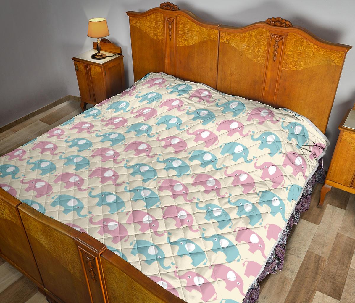 Elephant Baby Pastel Print Pattern Premium Quilt-JTAMIGO.COM